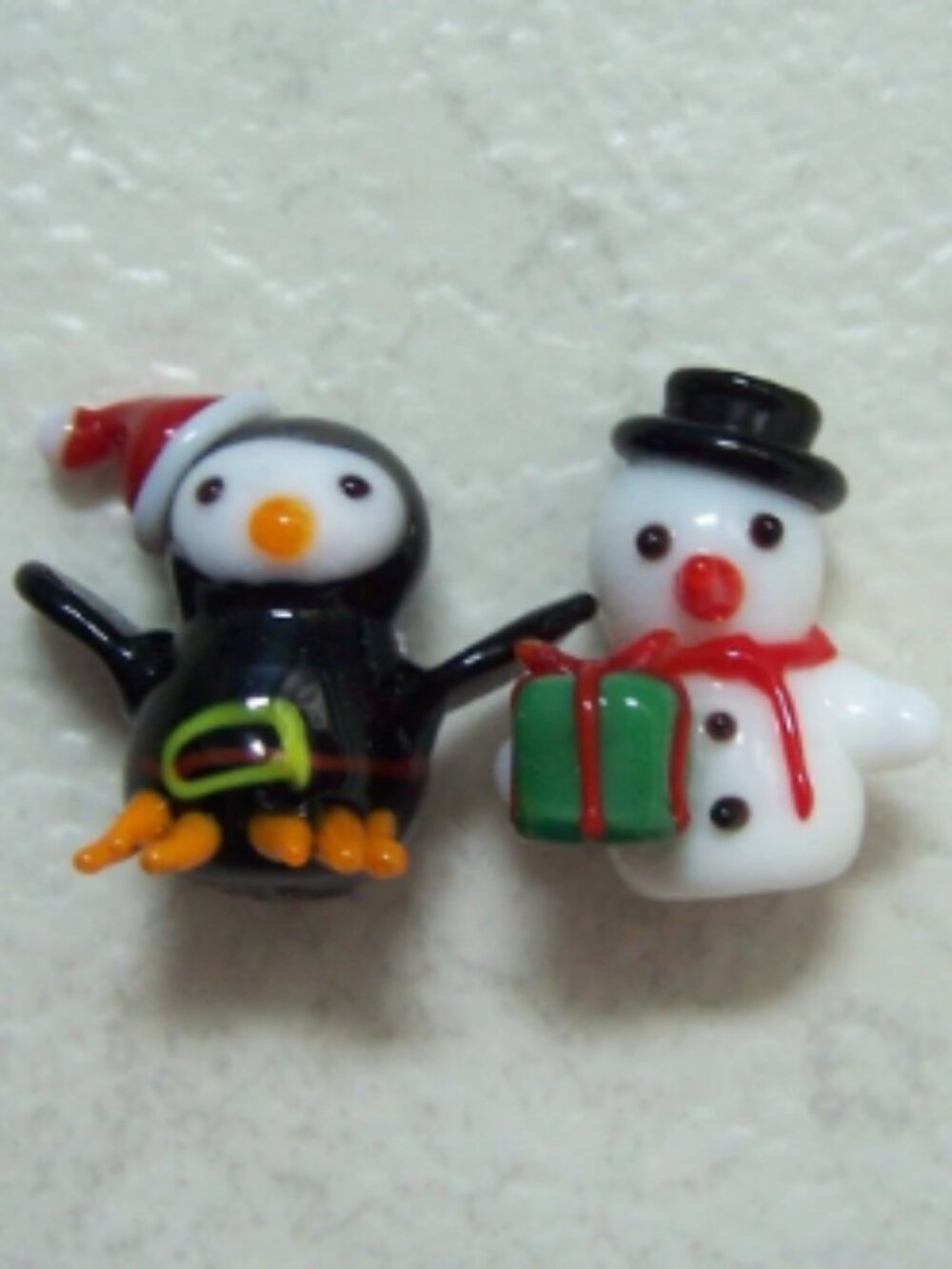 Miniature Handmade Glass Santa Penguin & Snowman Christmas Mini Figurines 1"
